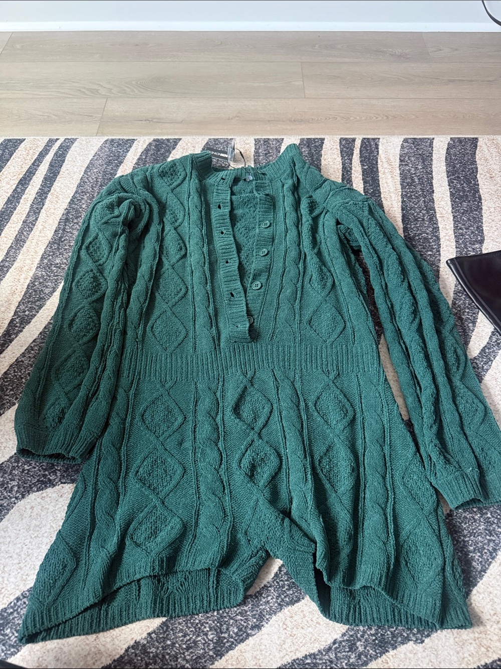 Fashion Nova Forest Green Cable Knit Button-Up Romper